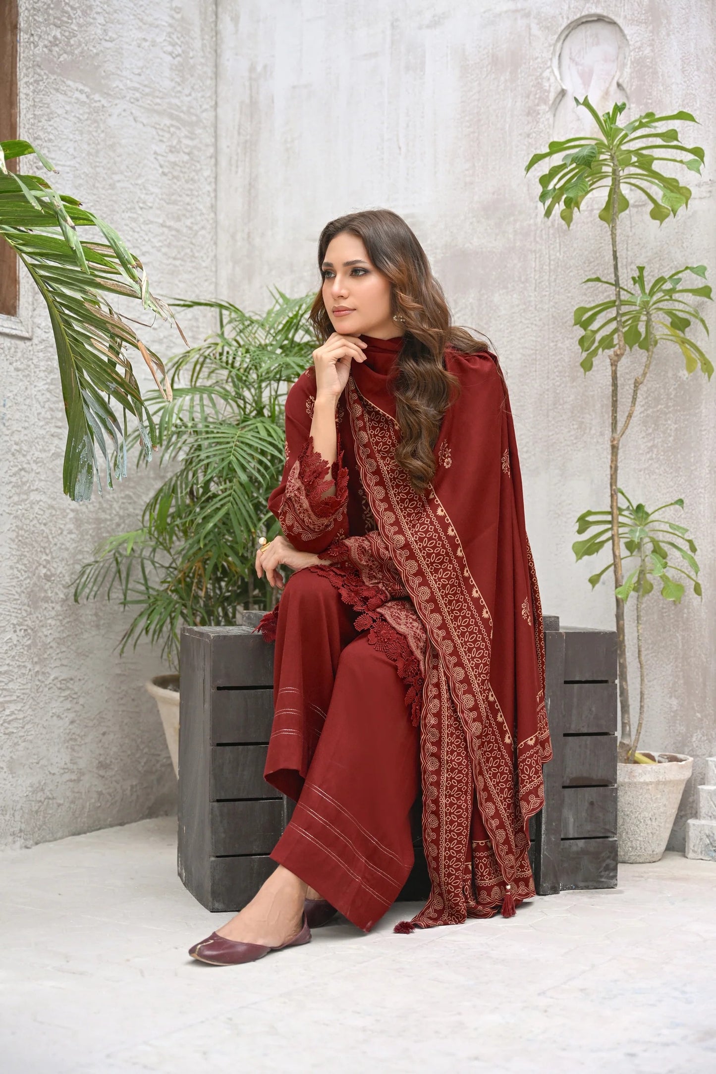 03 Piece Unstitched Pashmina Printed