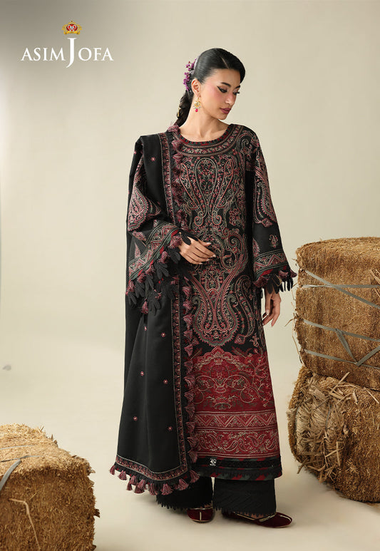 AJULK-01 Embroidered Herringbone Unstitched 3 Pcs