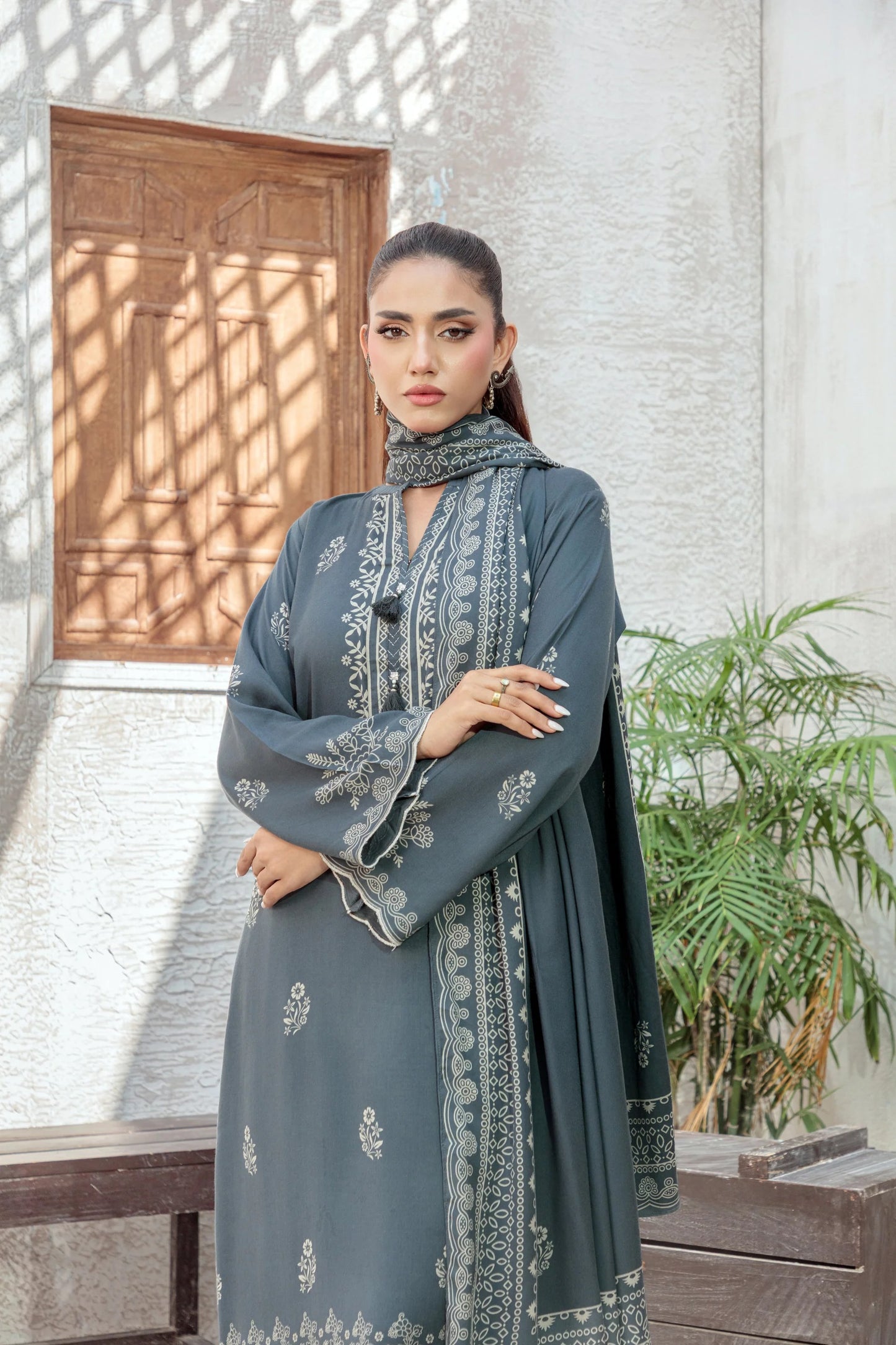 03 Piece Unstitched Pashmina Printed