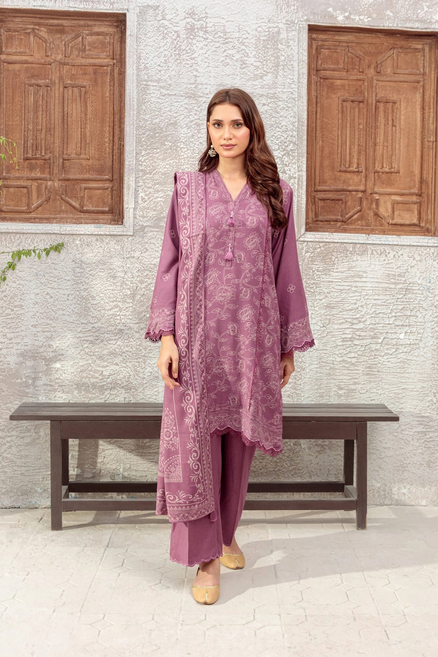 03 Piece Unstitched Pashmina Printed
