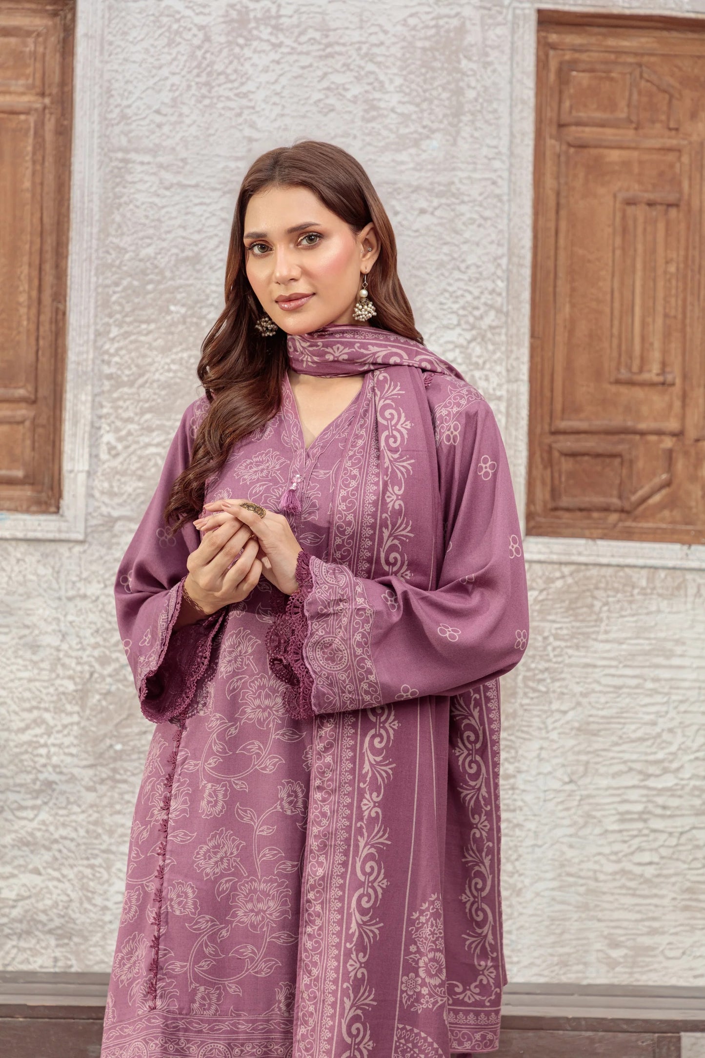 03 Piece Unstitched Pashmina Printed