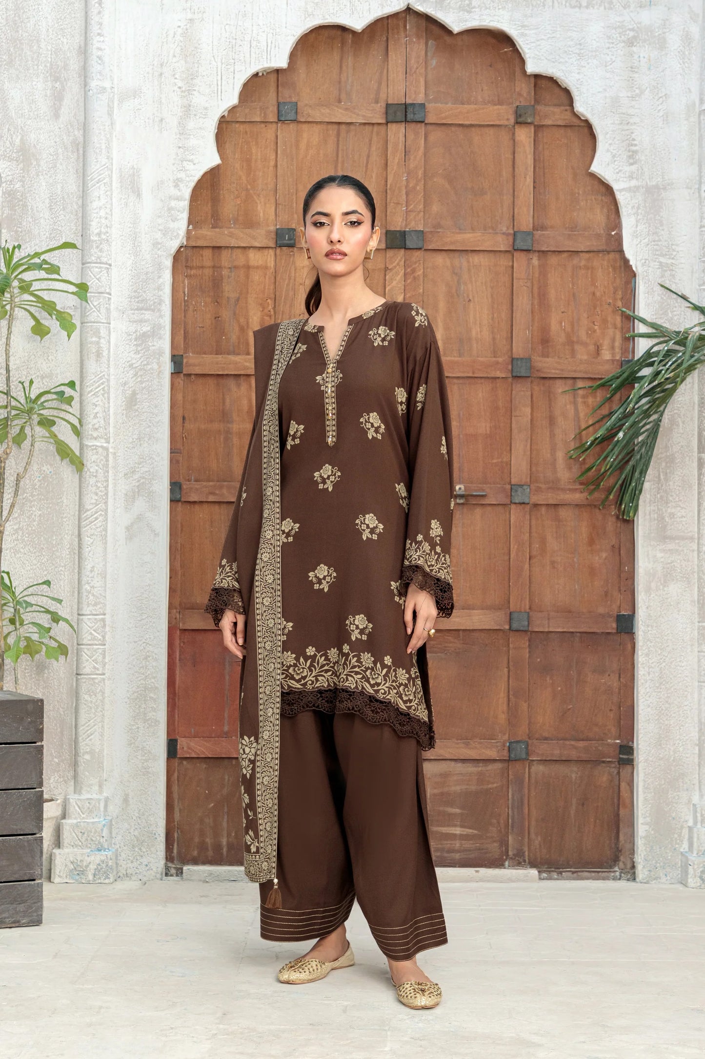 03 Piece Unstitched Pashmina Printed