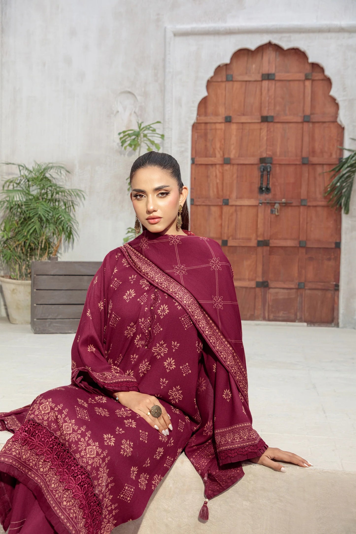 03 Piece Unstitched Pashmina Printed