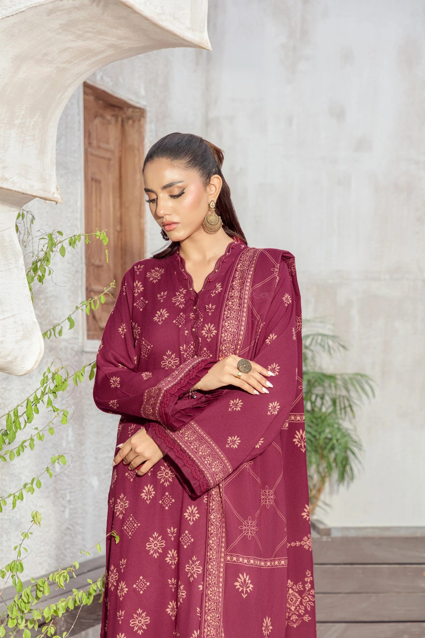 03 Piece Unstitched Pashmina Printed