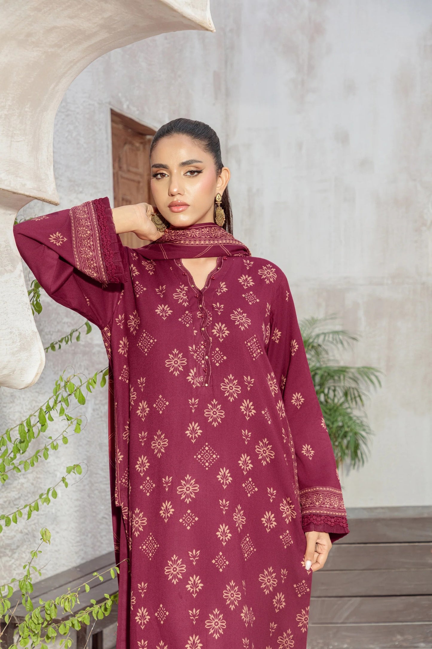 03 Piece Unstitched Pashmina Printed