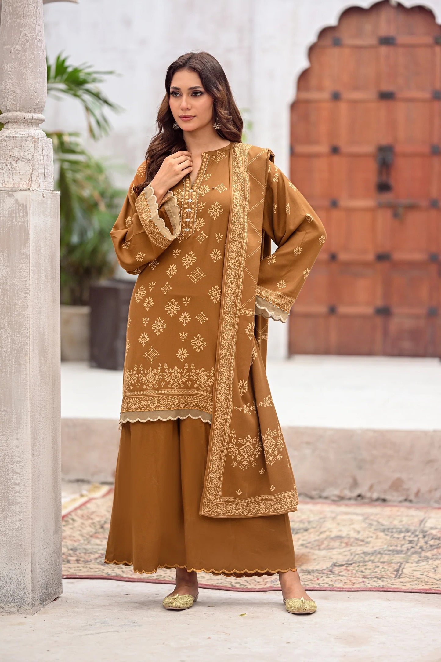 03 Piece Unstitched Pashmina Printed