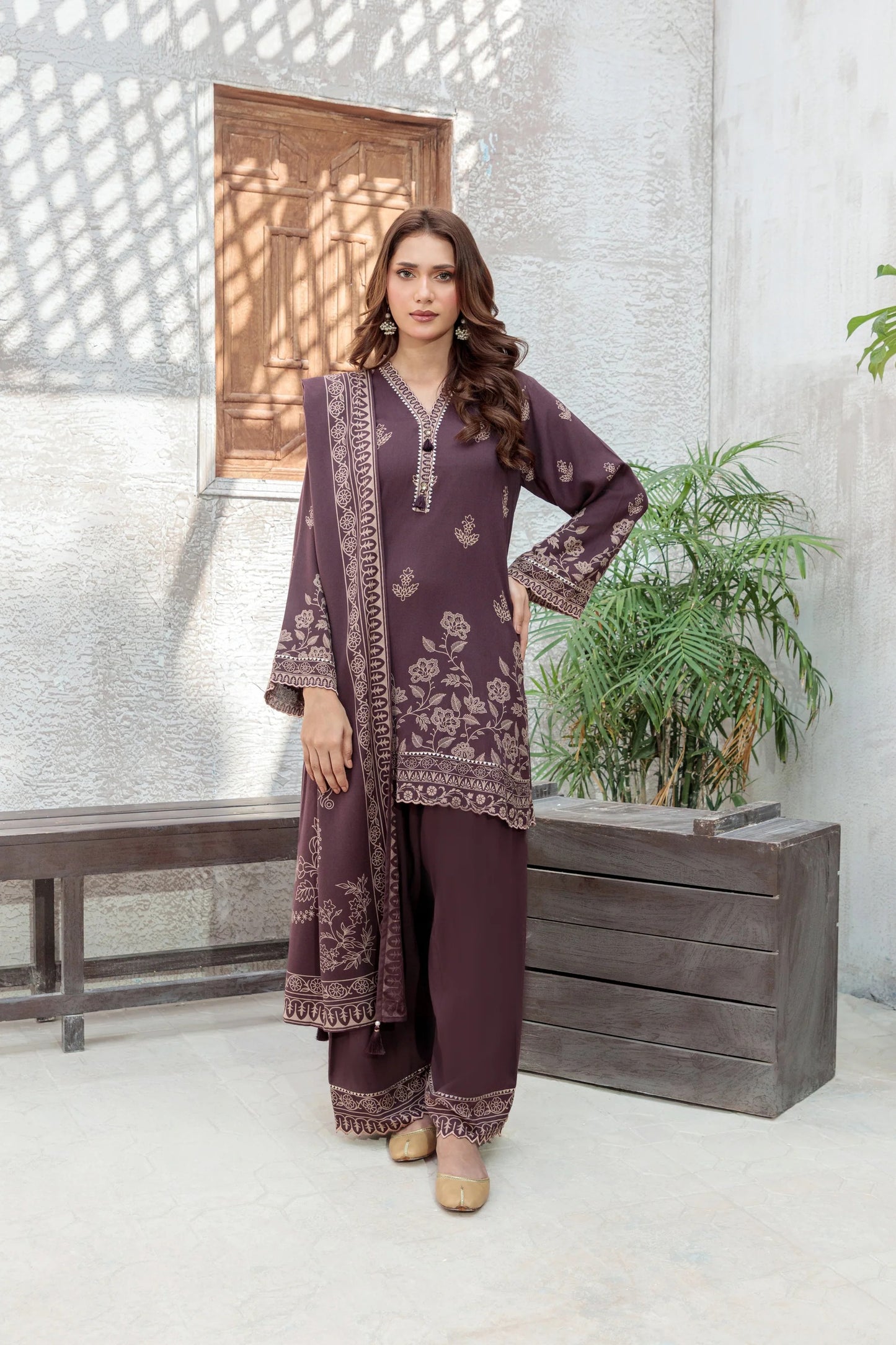 03 Piece Unstitched Pashmina Printed