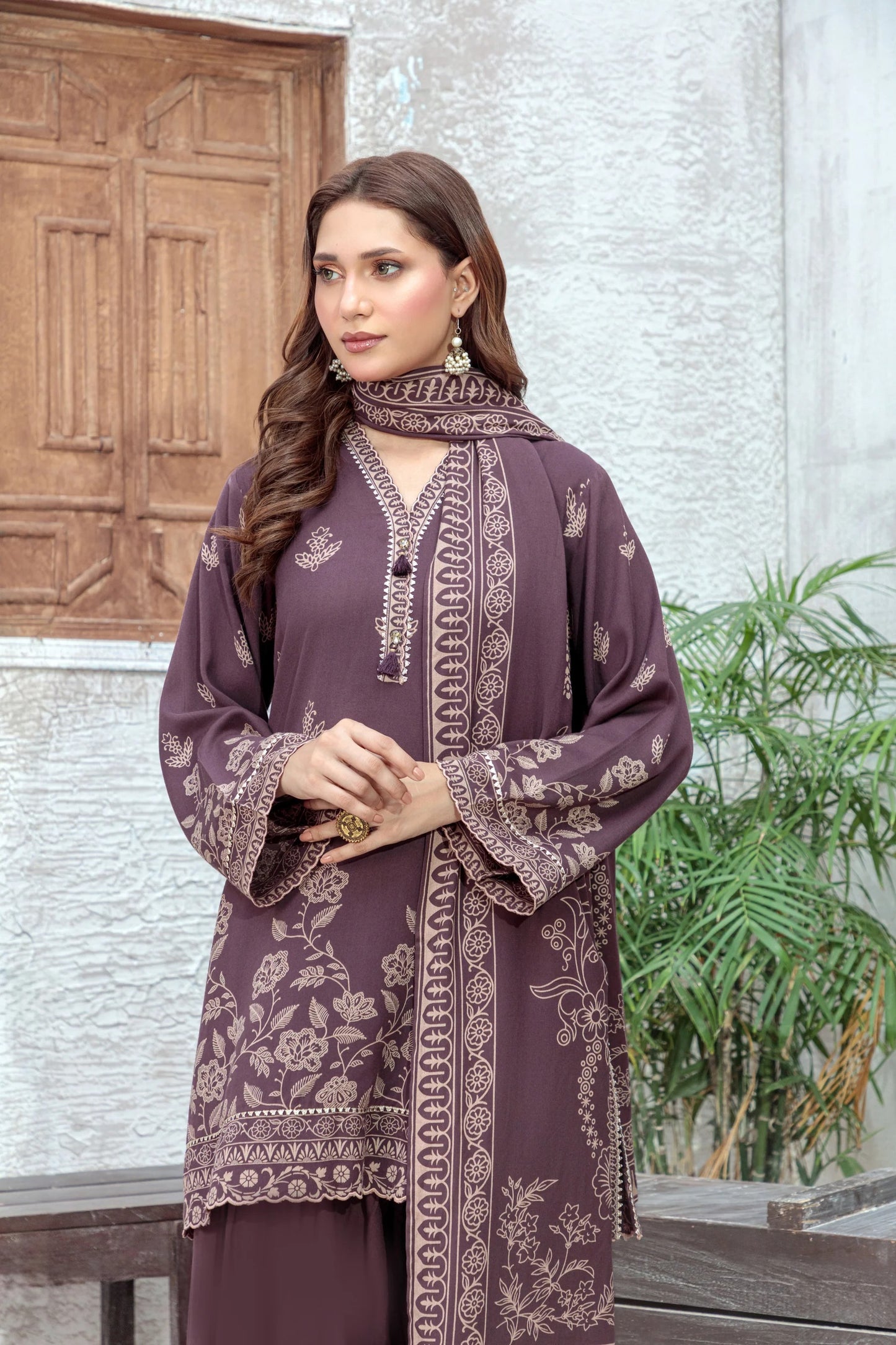 03 Piece Unstitched Pashmina Printed