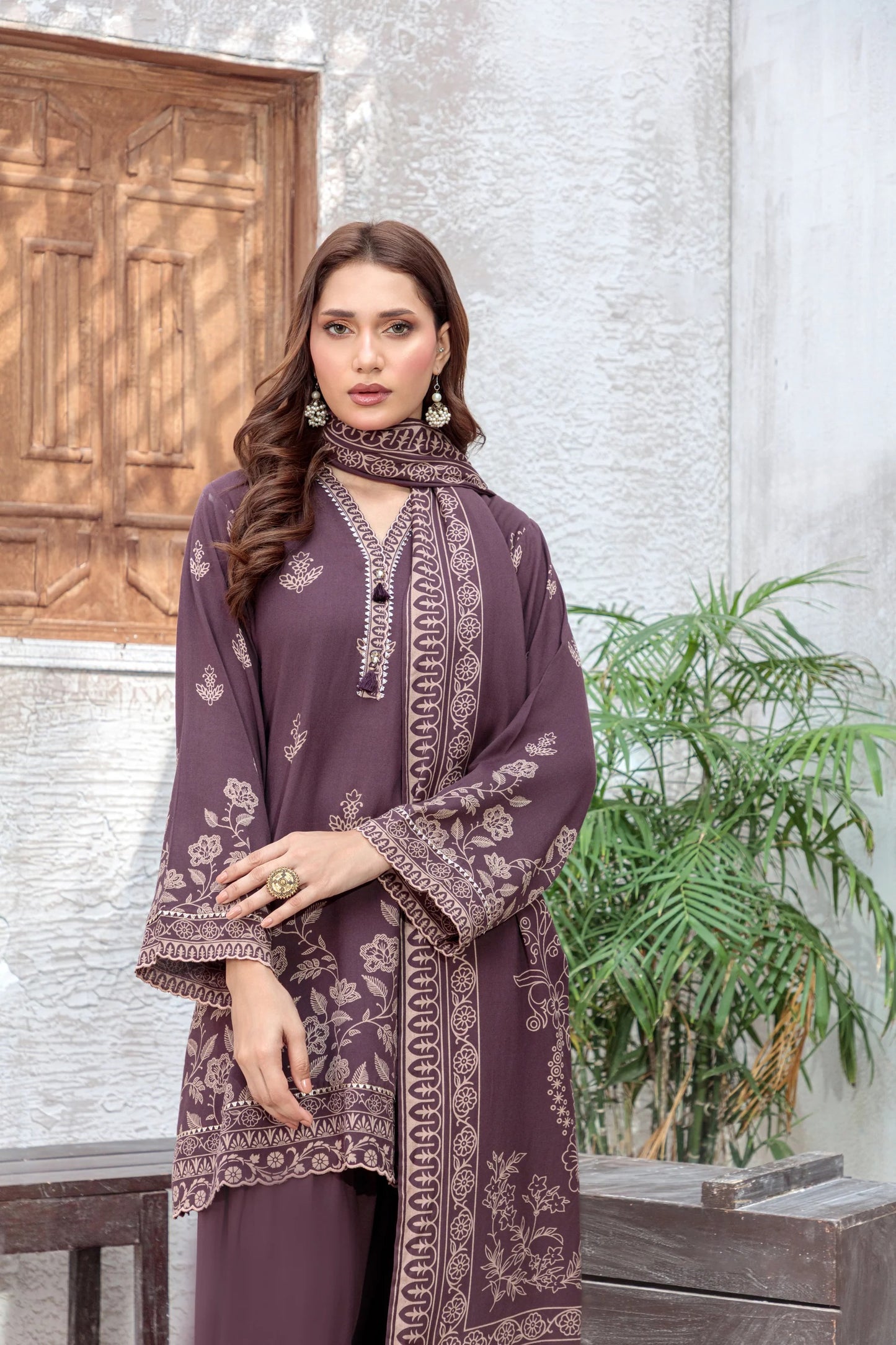 03 Piece Unstitched Pashmina Printed