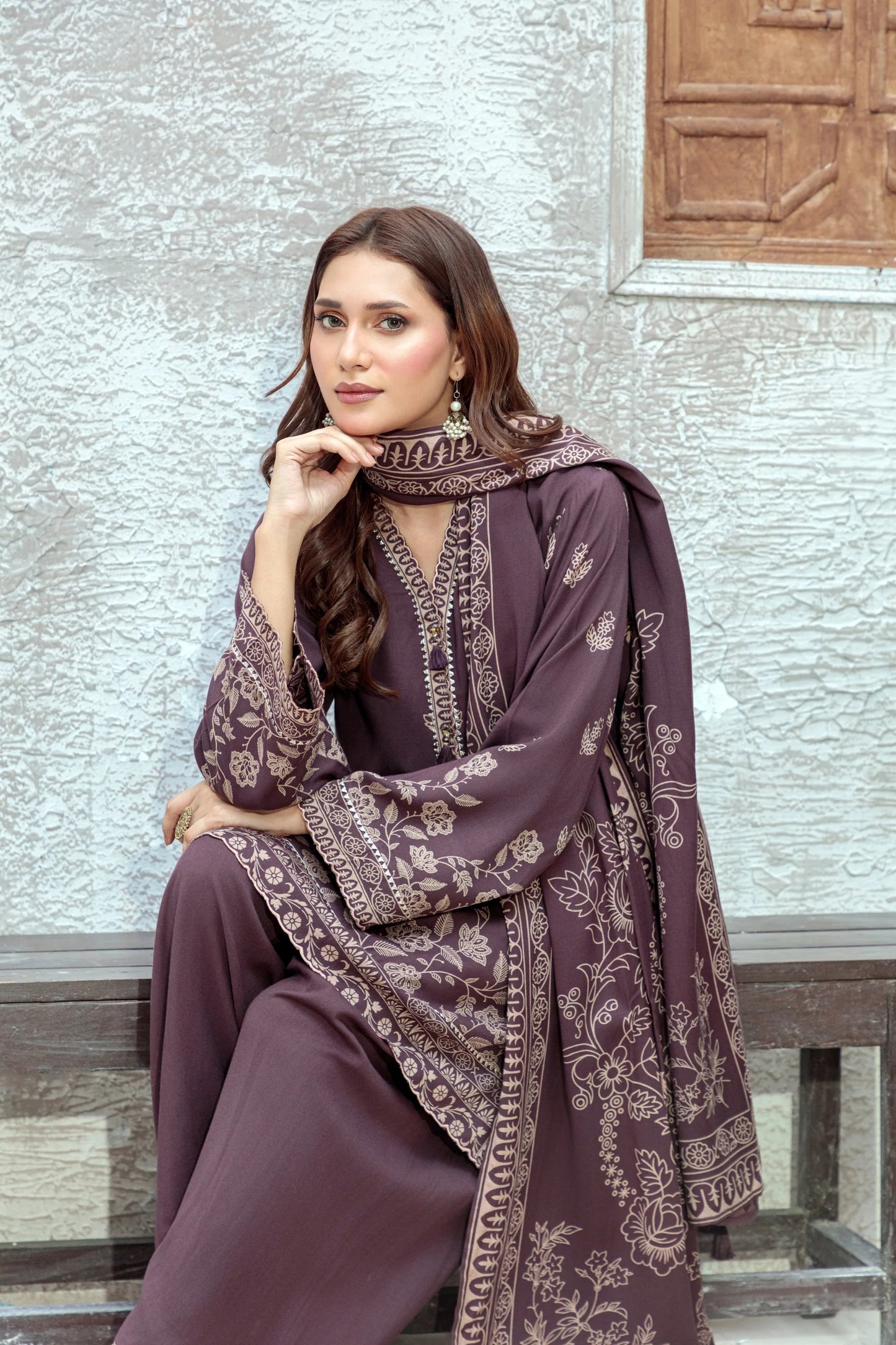 03 Piece Unstitched Pashmina Printed