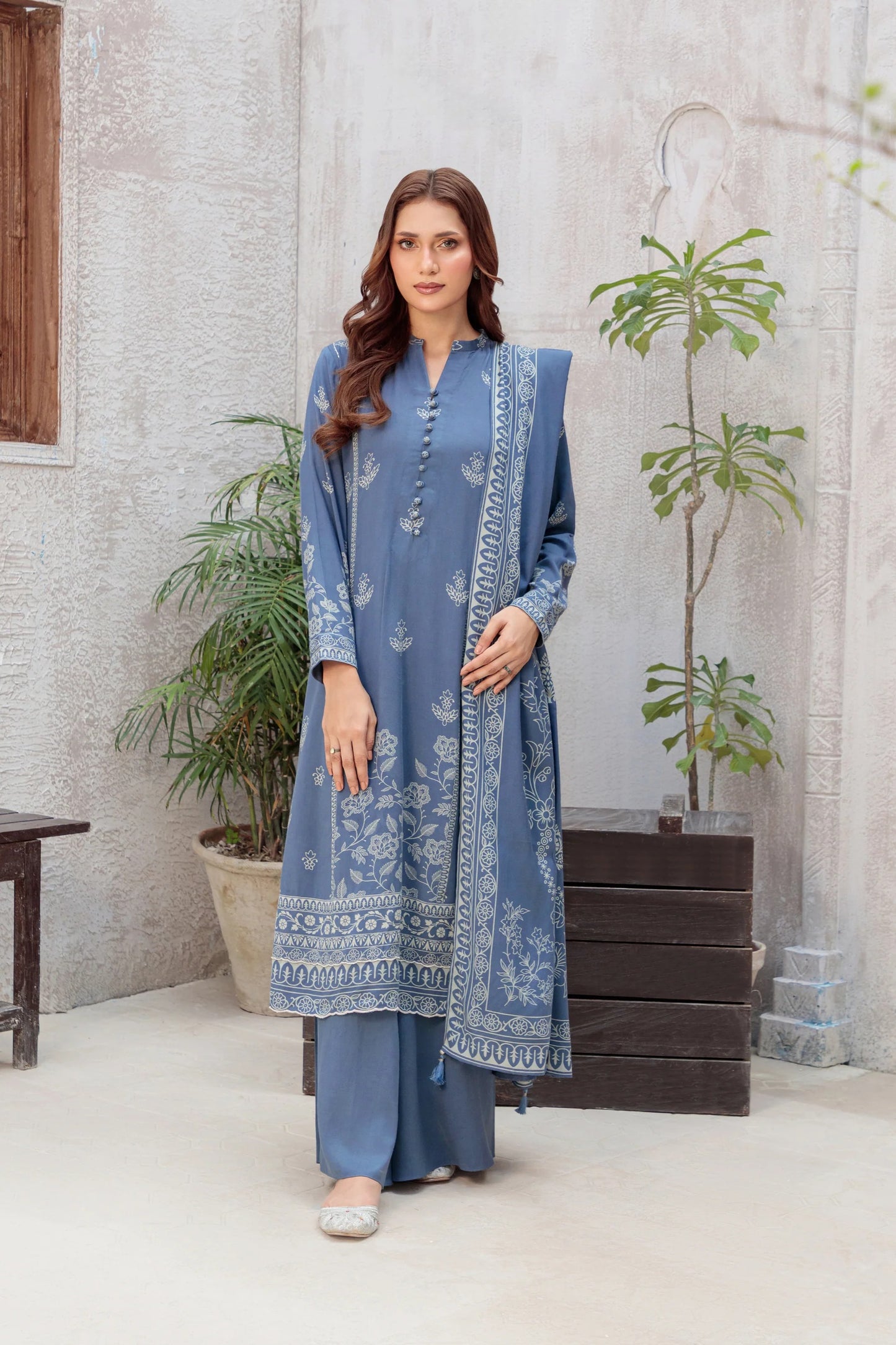 03 Piece Unstitched Pashmina Printed