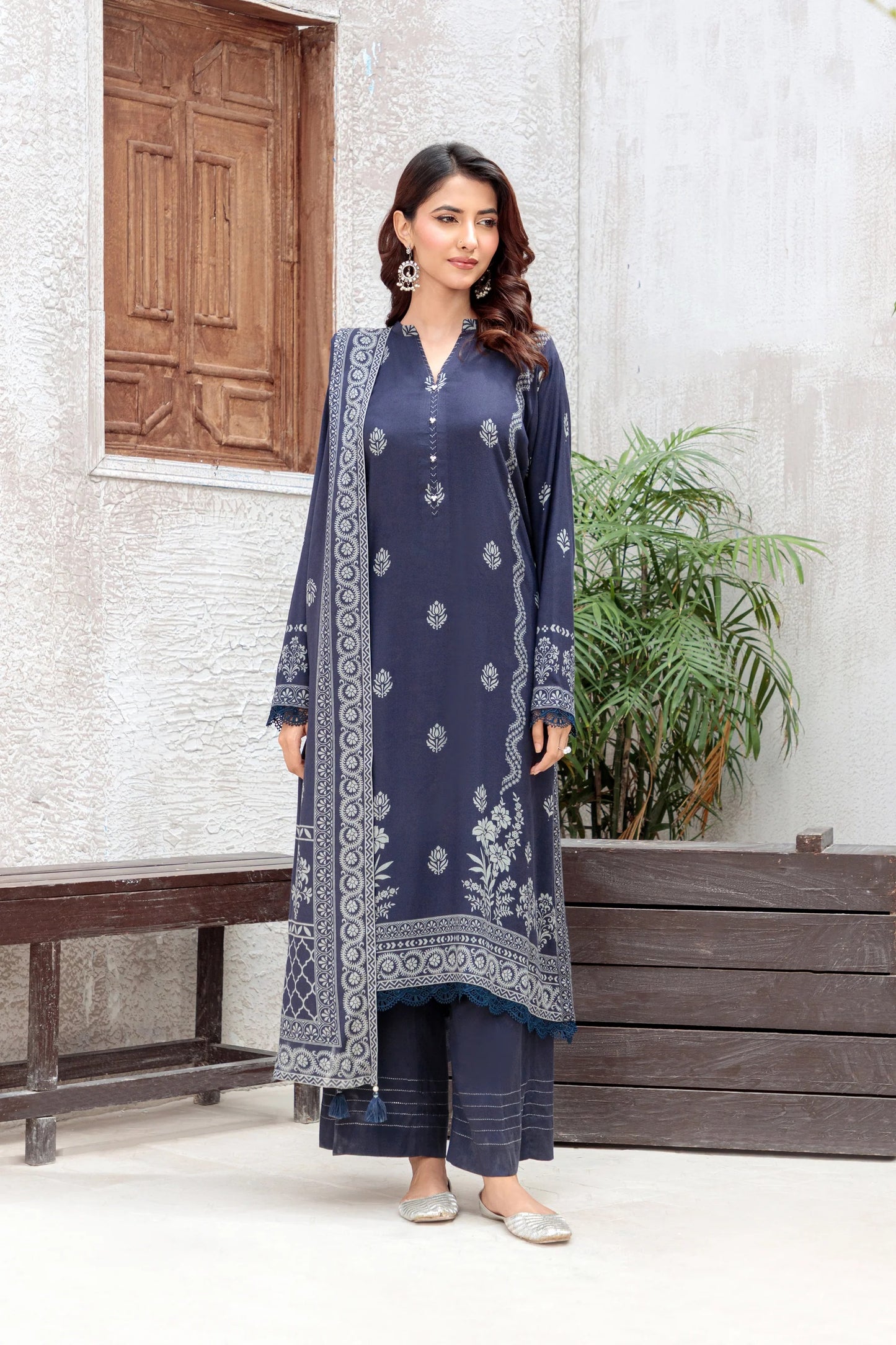 03 Piece Unstitched Pashmina Printed