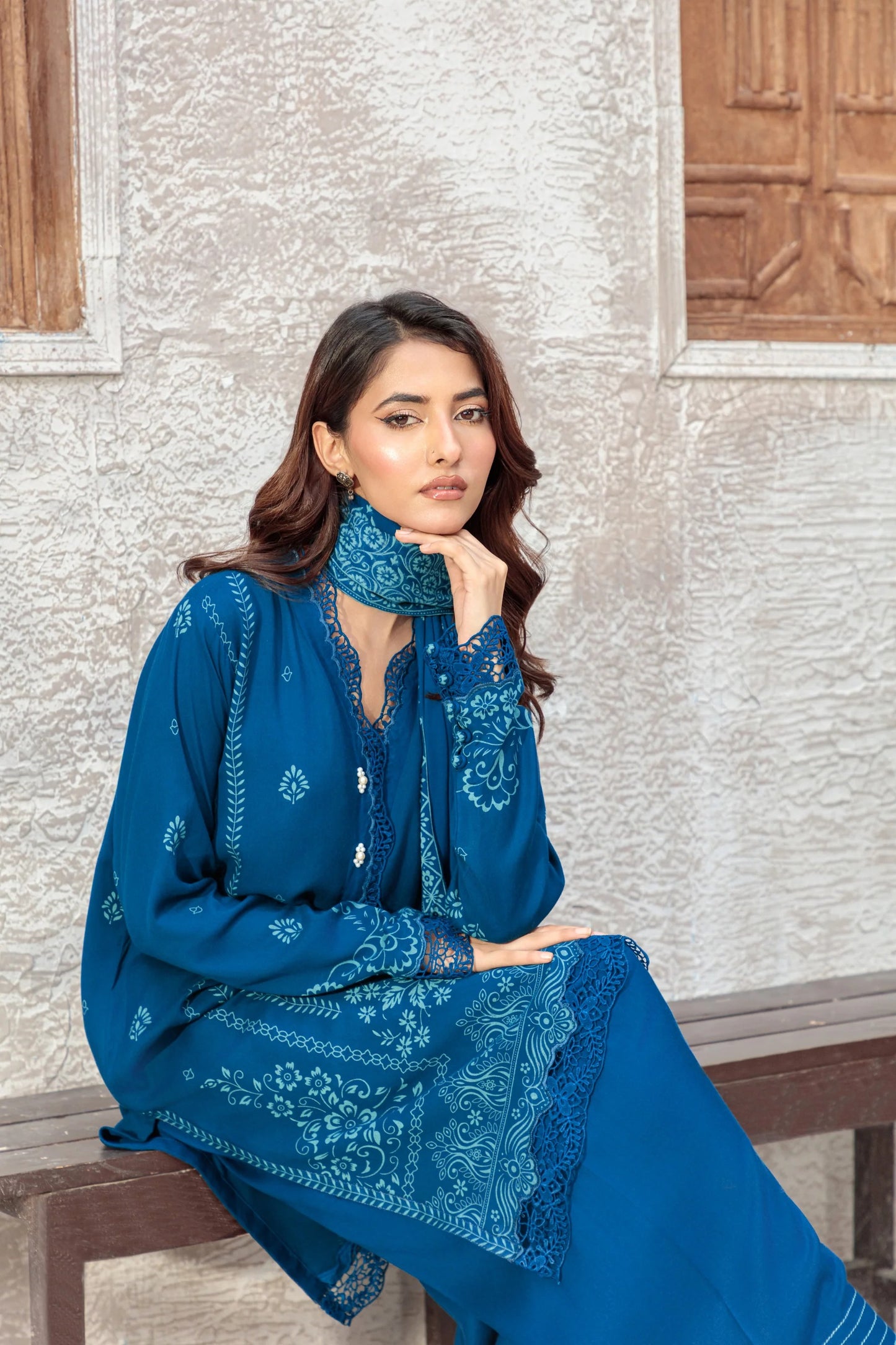03 Piece Unstitched Pashmina Printed