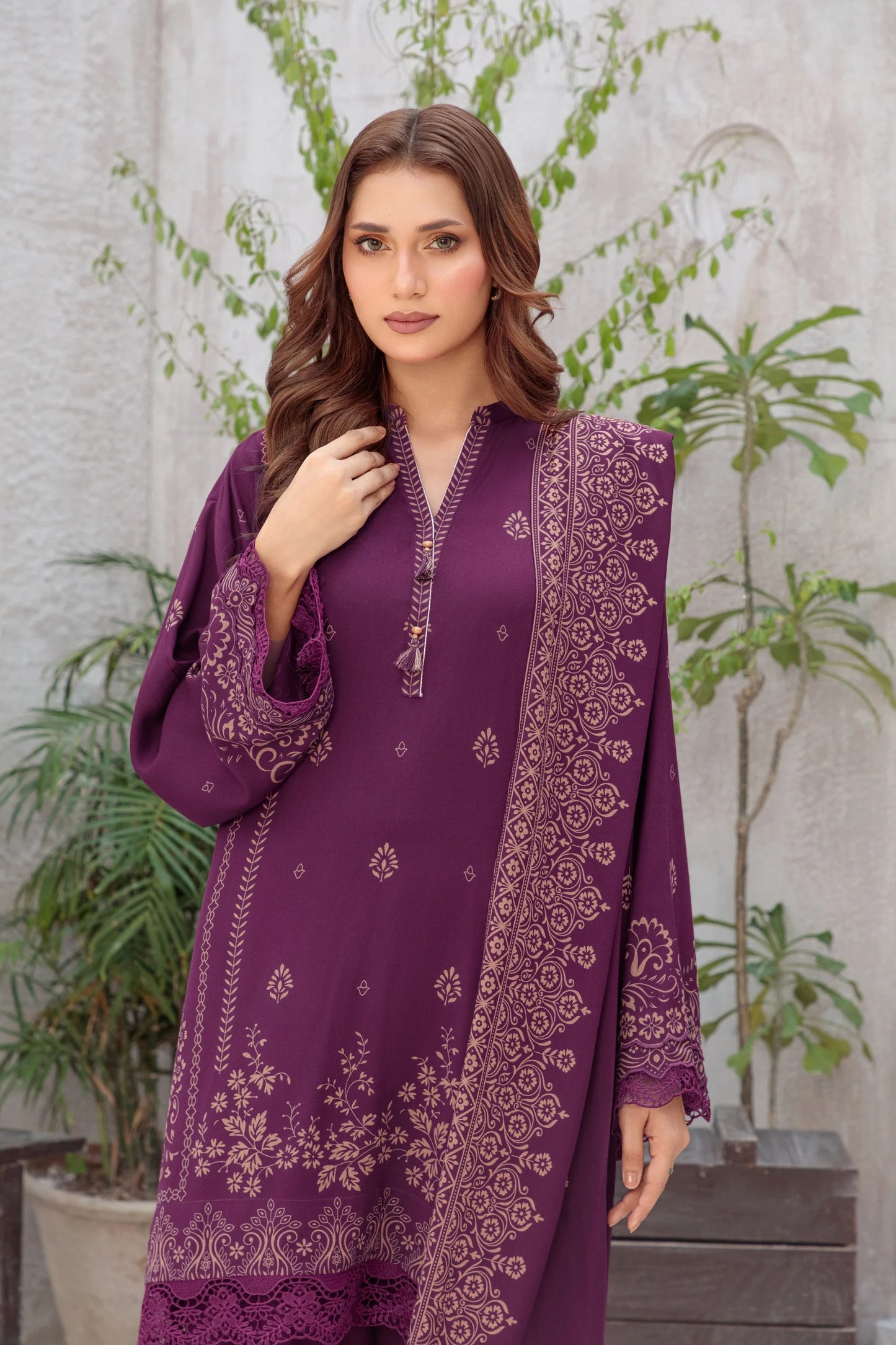 03 Piece Unstitched Pashmina Printed