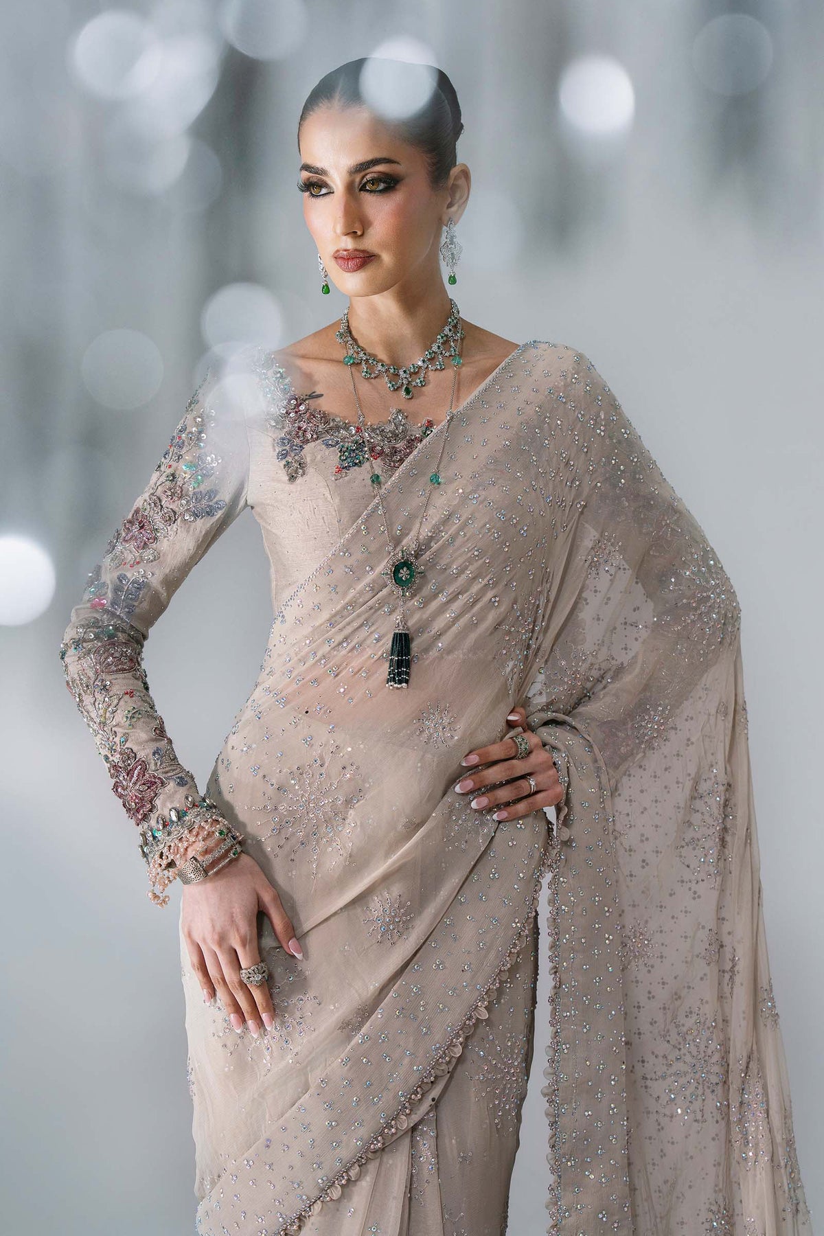 Unstitched Embroidered Chiffon Saree | BD - 3103