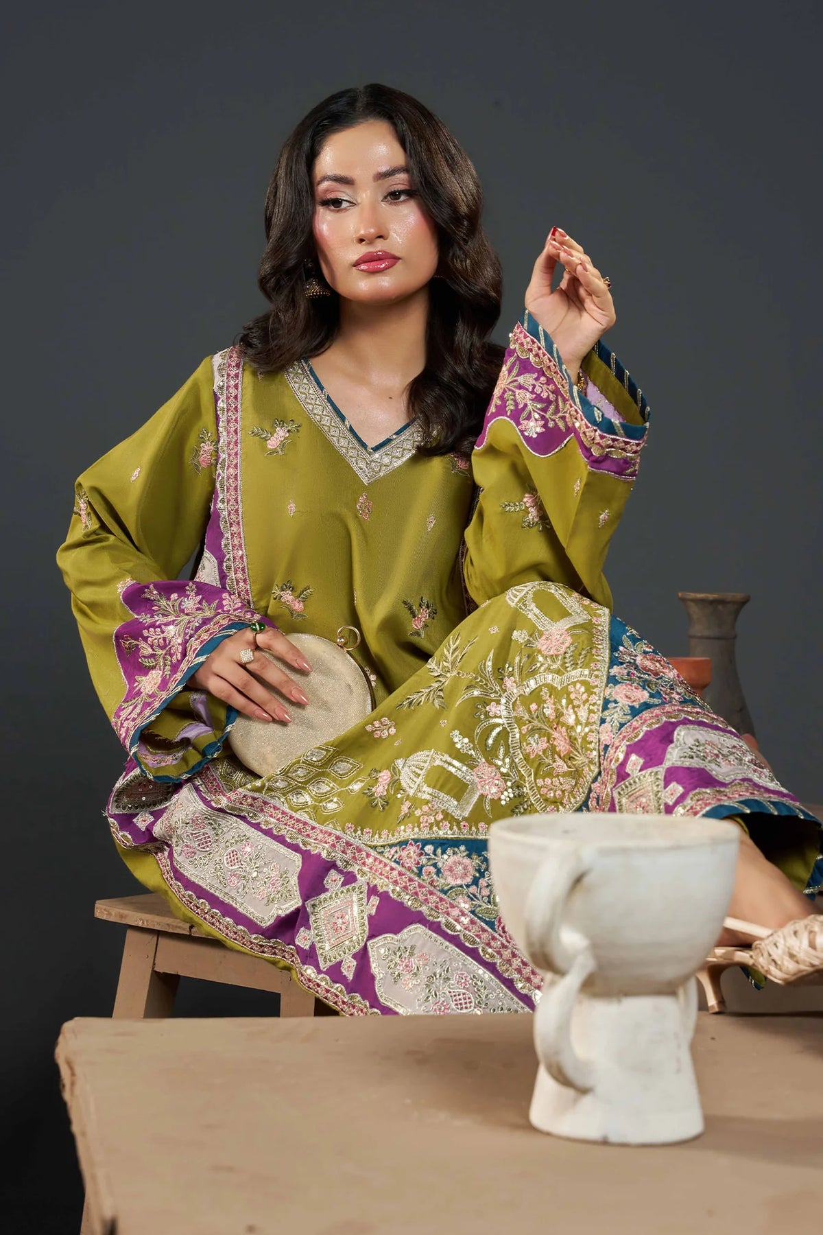2 PIECE EMBROIDERED KHADAR KAFTAN EMB-581 B