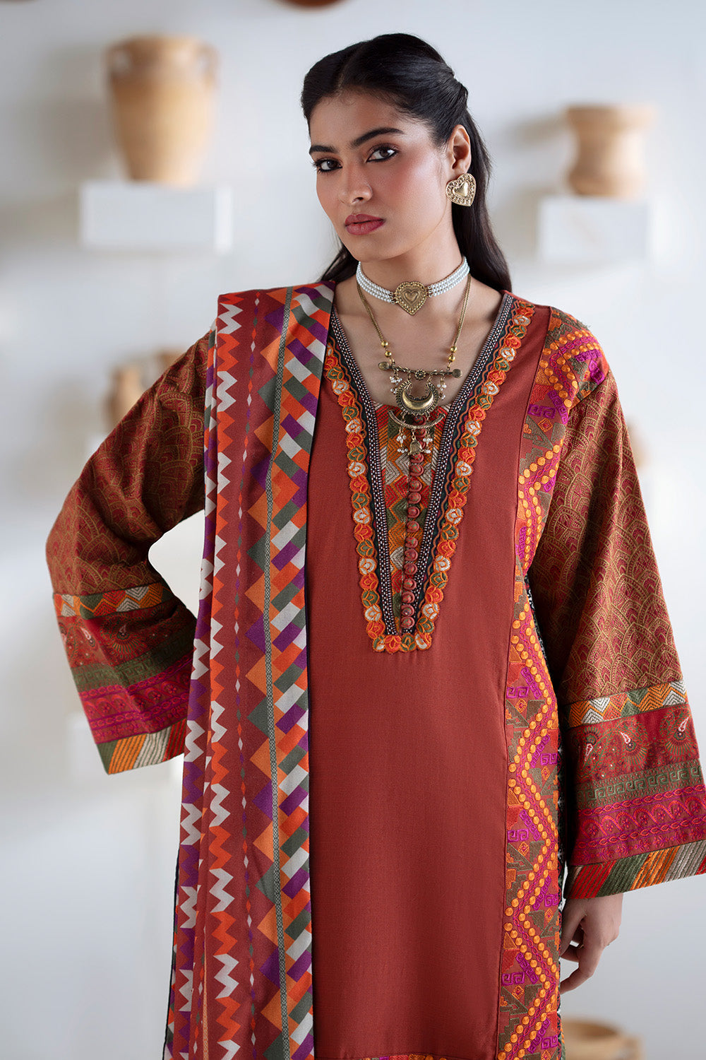3 Piece Embroidered Khaddar Badrai - FSU5673