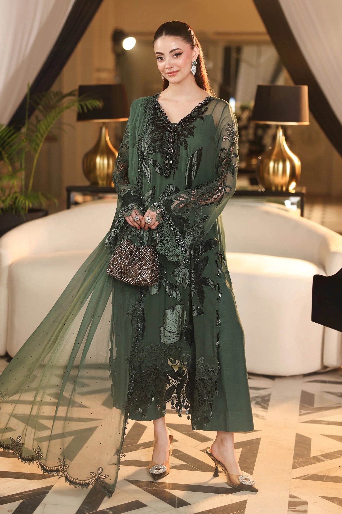 3 Piece Embroidered Chiffon Suit | MPC-26-207