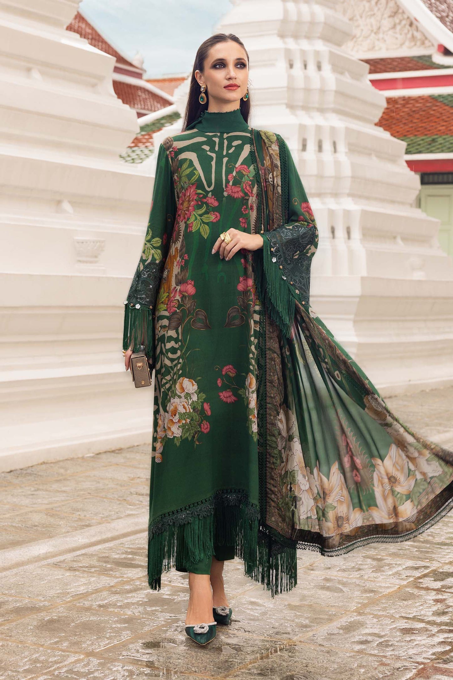 3 Piece Unstitched Embroidered Linen Suit