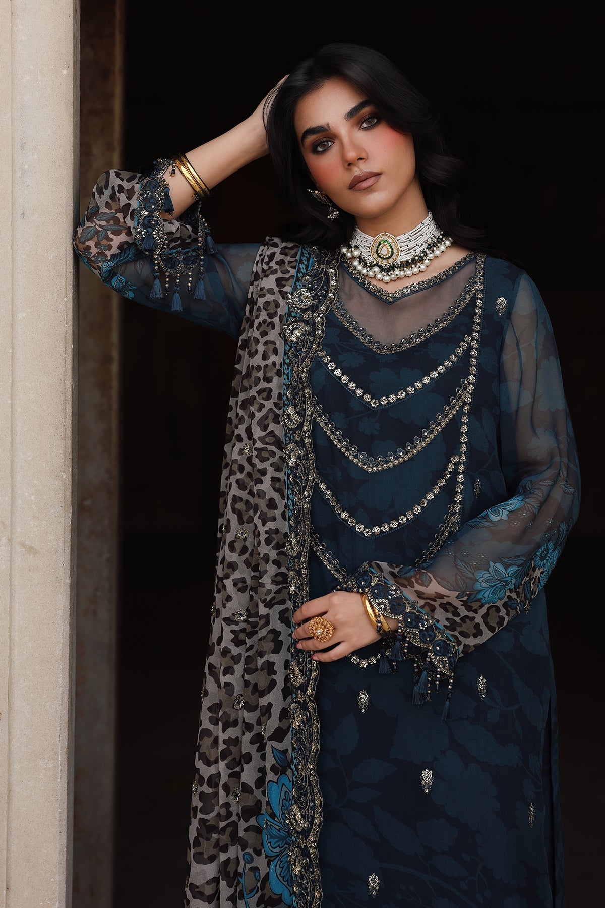 3-pc Unstitched Embroidered Printed Chiffon Collection VSL25-43