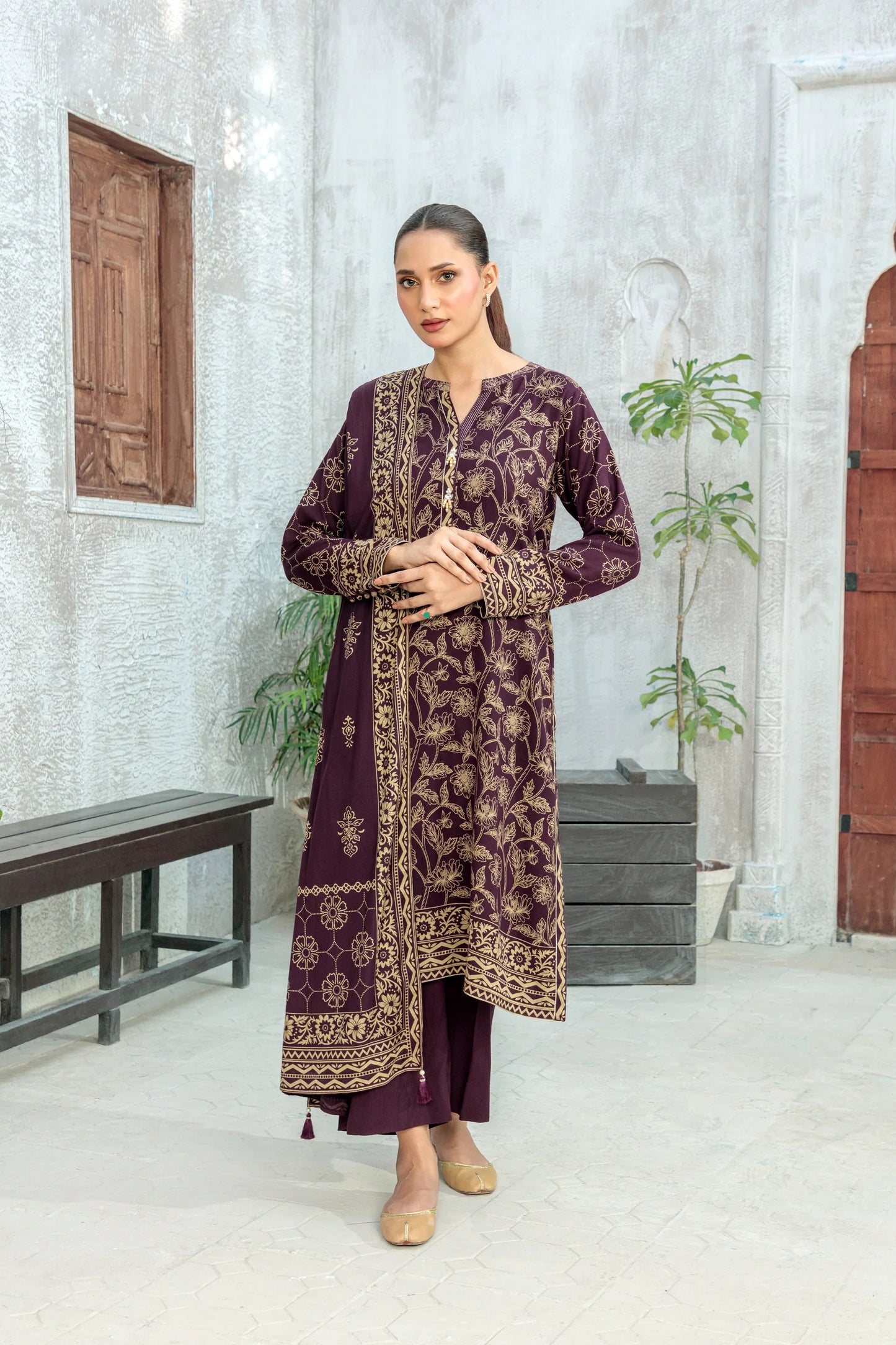 03 Piece Unstitched Pashmina Printed