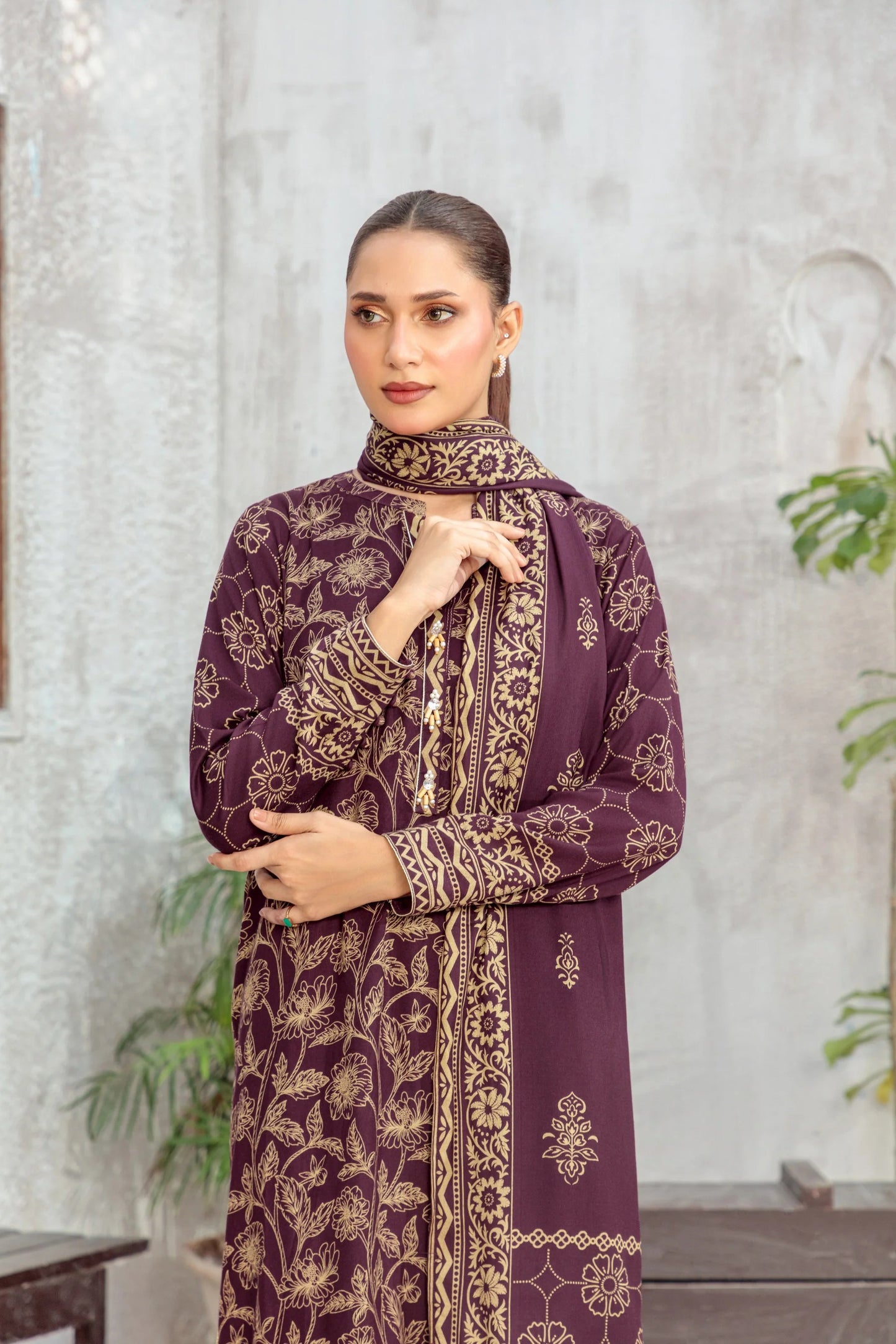 03 Piece Unstitched Pashmina Printed