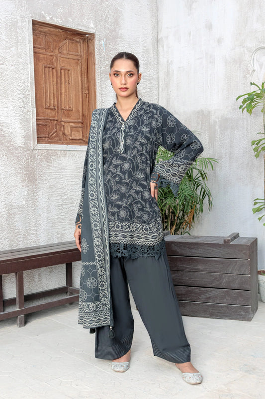 03 Piece Unstitched Pashmina Printed