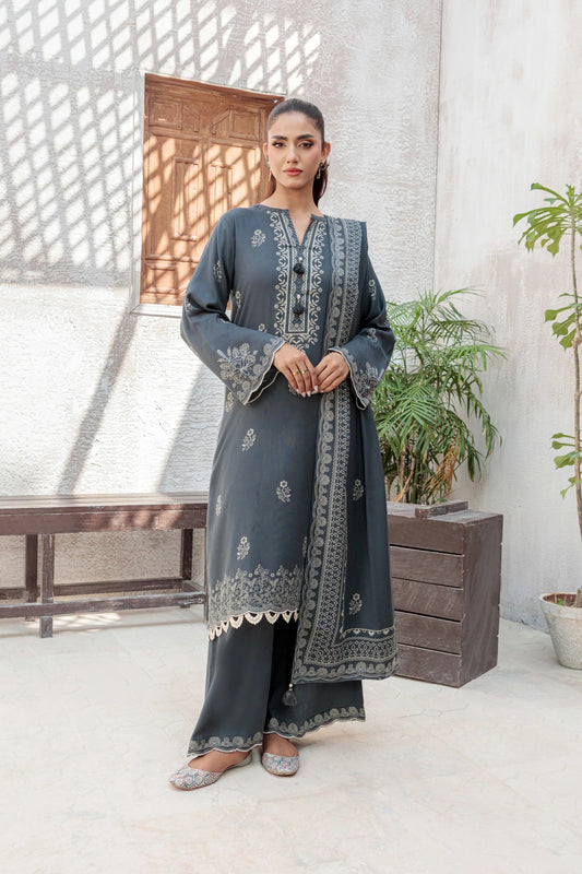 03 Piece Unstitched Pashmina Printed