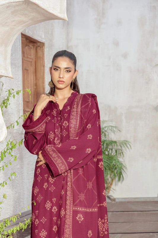 03 Piece Unstitched Pashmina Printed