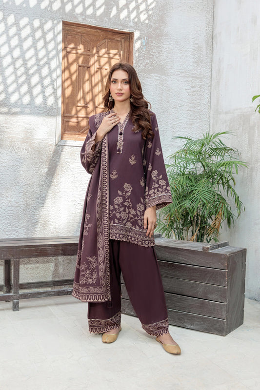 03 Piece Unstitched Pashmina Printed