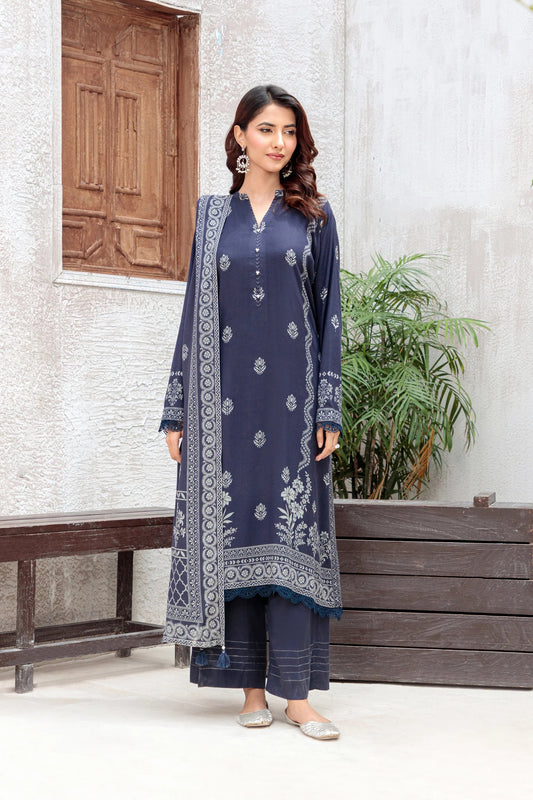 03 Piece Unstitched Pashmina Printed