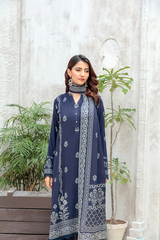 03 Piece Unstitched Pashmina Printed