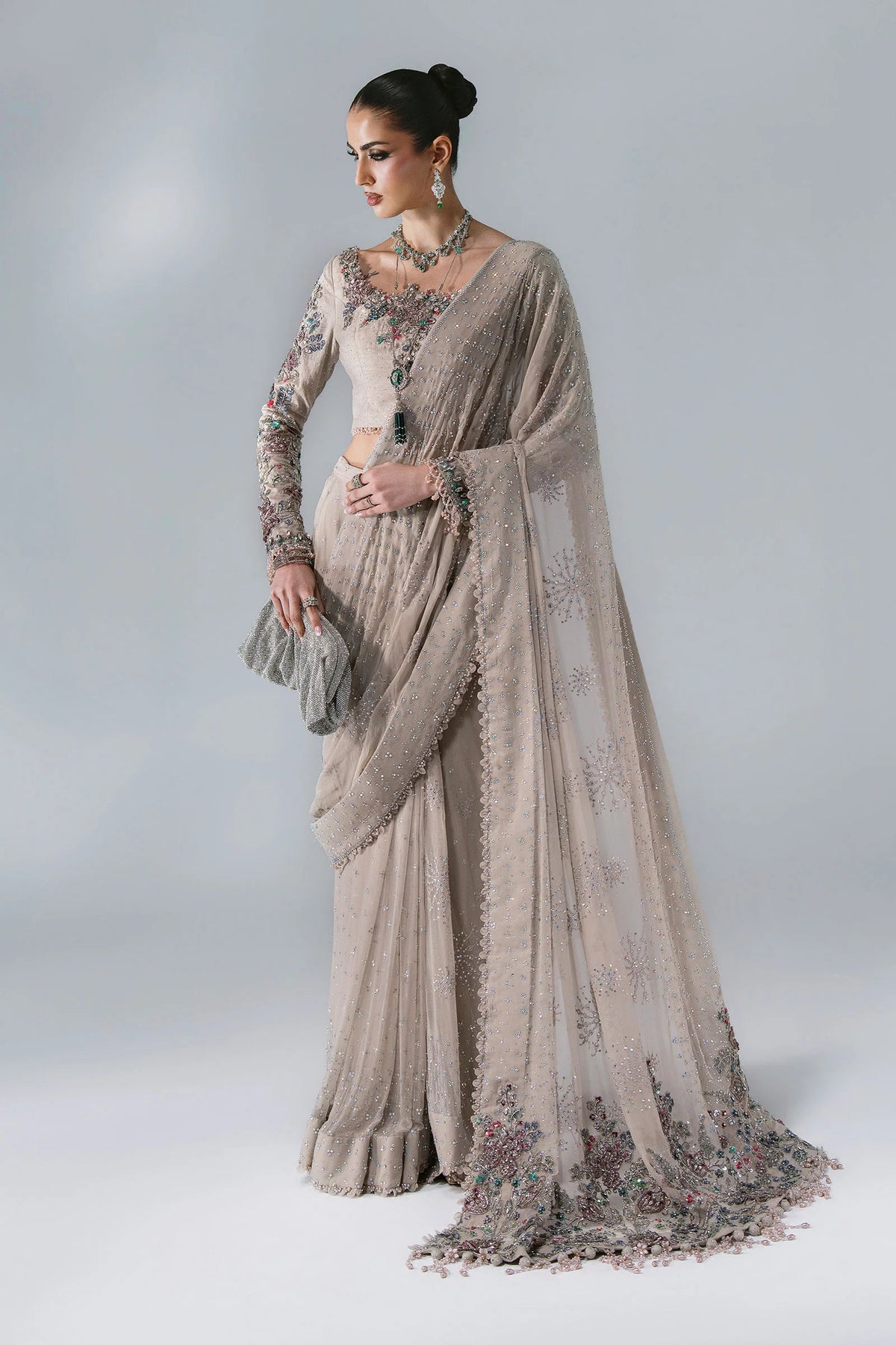 Unstitched Embroidered Chiffon Saree | BD - 3103
