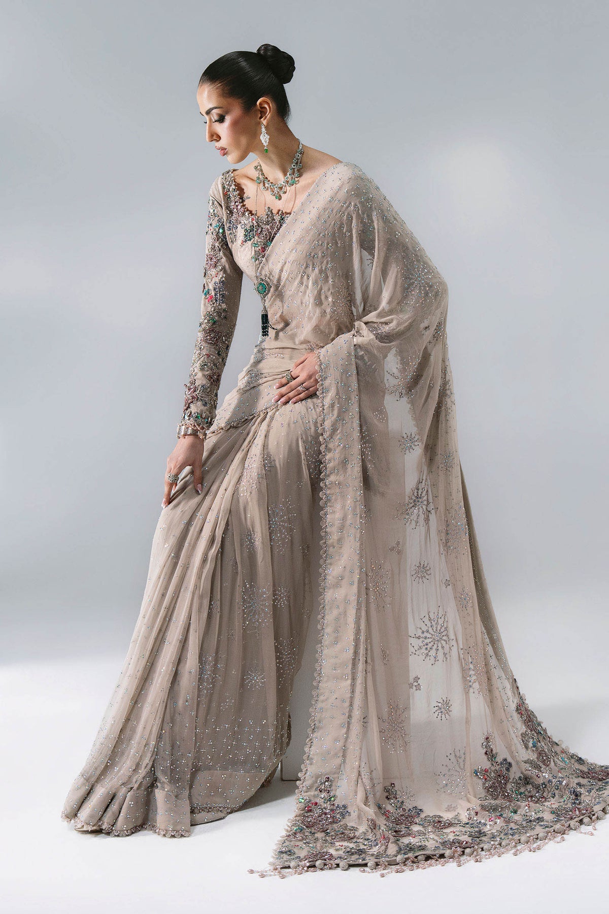 Unstitched Embroidered Chiffon Saree | BD - 3103