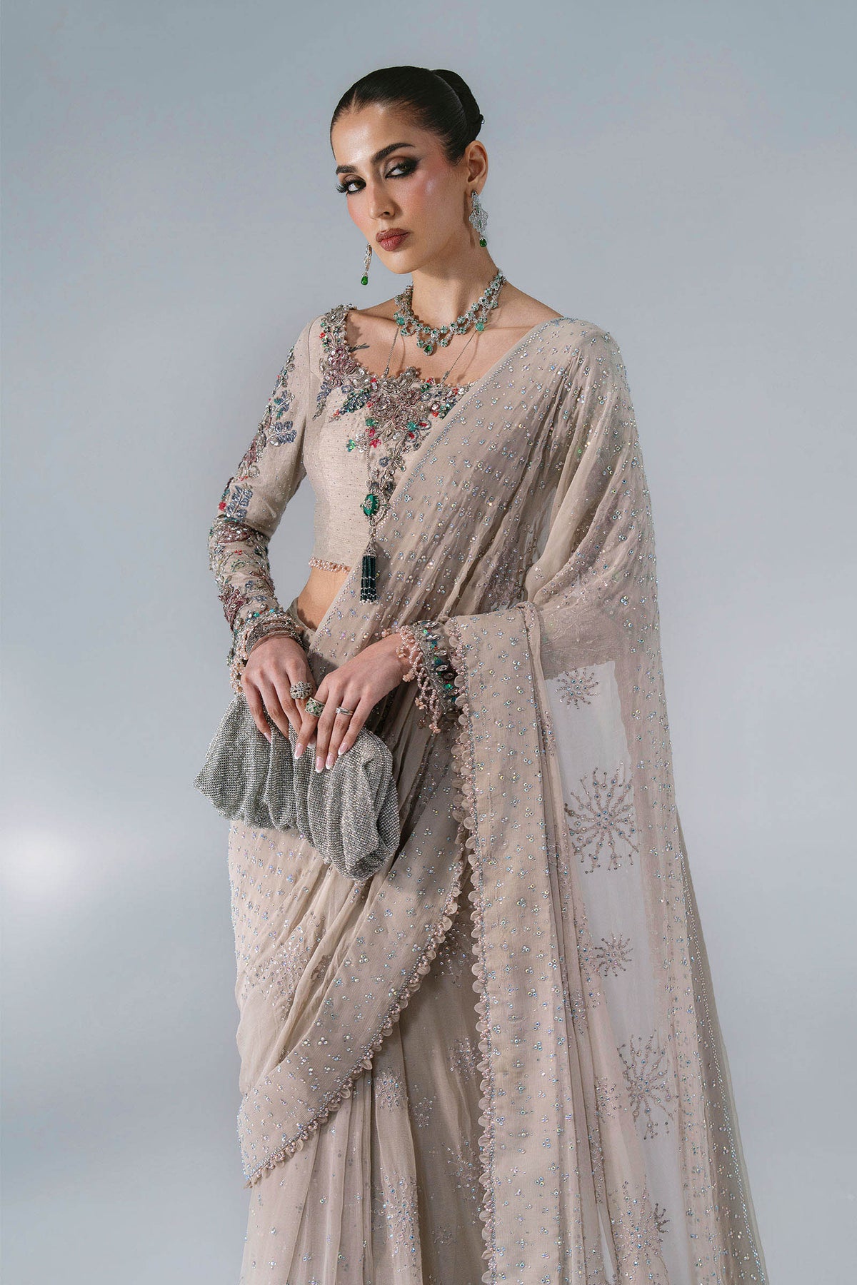Unstitched Embroidered Chiffon Saree | BD - 3103