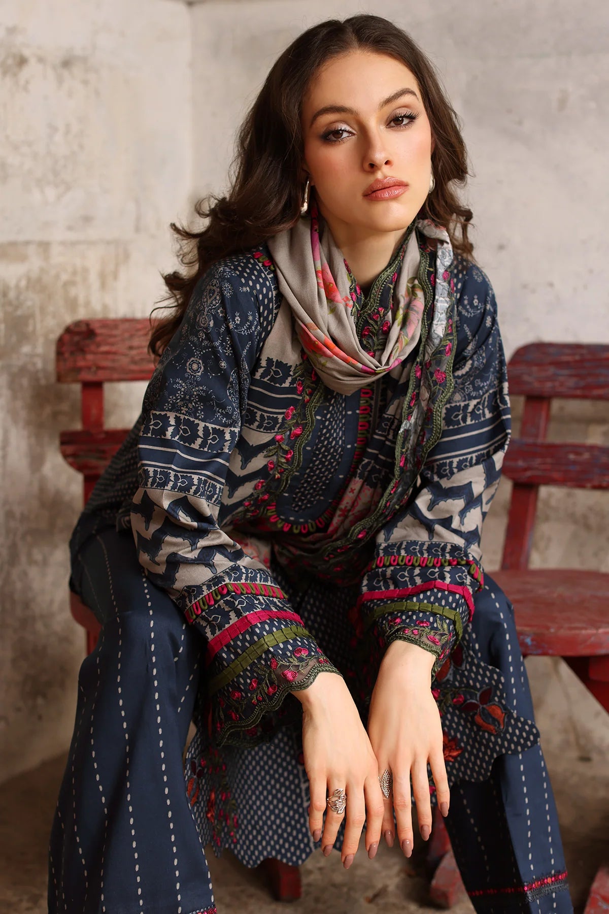 3-PC Unstitched Embroidered Linen Collection CCW7-28