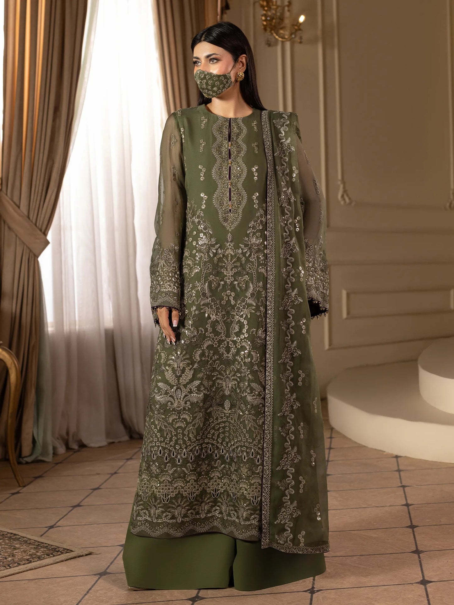 Orlena - 3 Piece Embroidered Chiffon Dress
