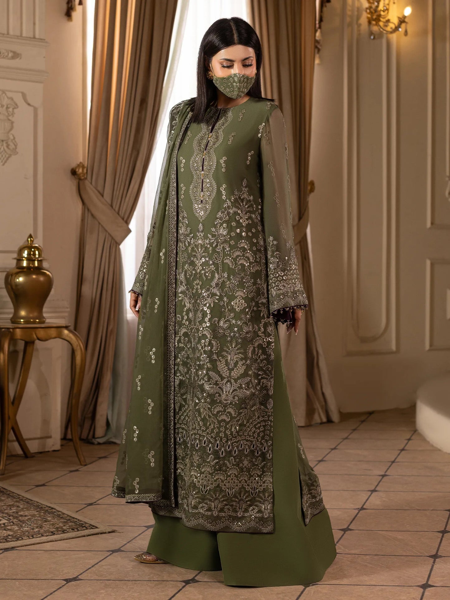 Orlena - 3 Piece Embroidered Chiffon Dress
