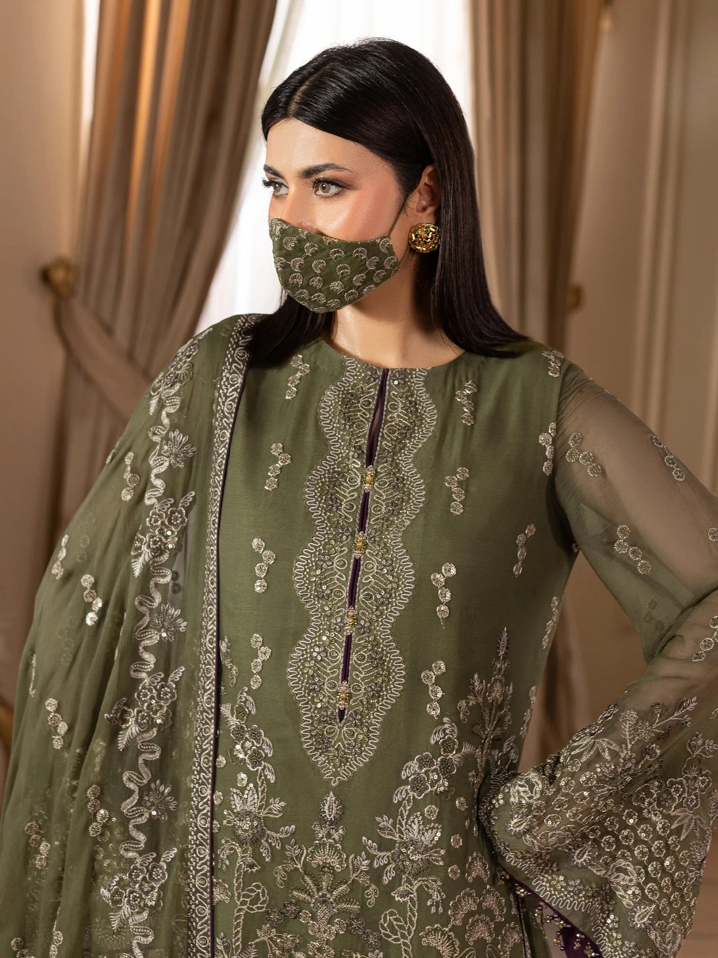 Orlena - 3 Piece Embroidered Chiffon Dress