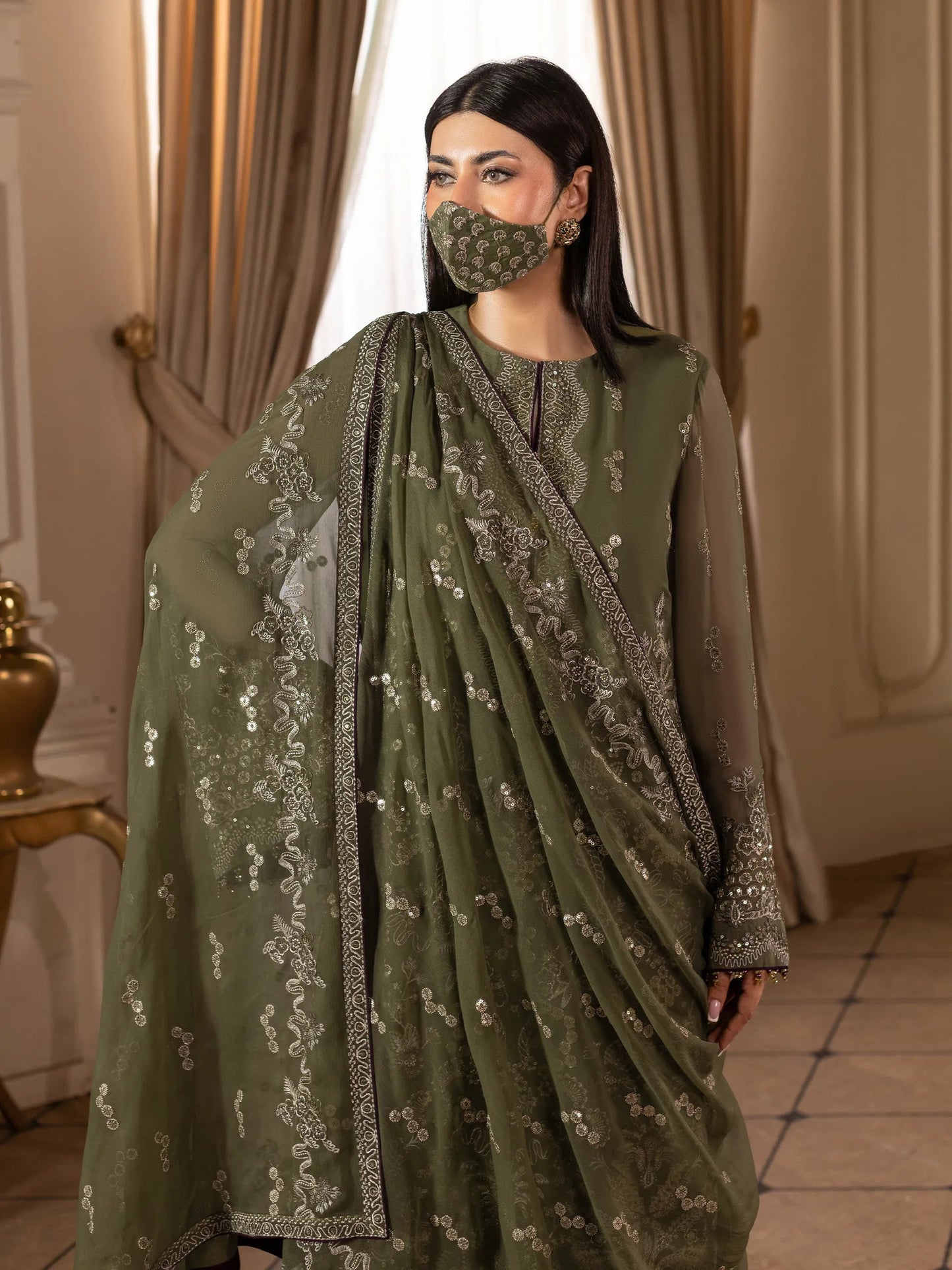 Orlena - 3 Piece Embroidered Chiffon Dress