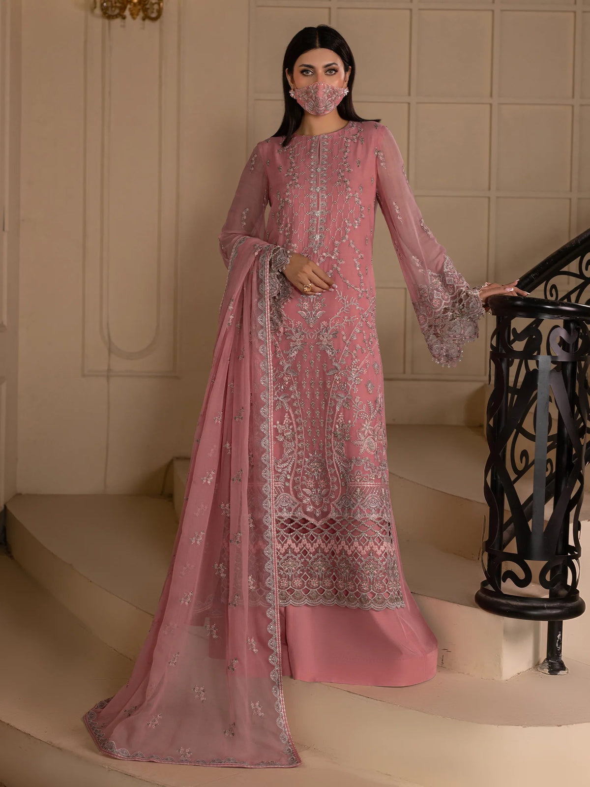 Rosavyn - 3 Piece Embroidered Chiffon Dress