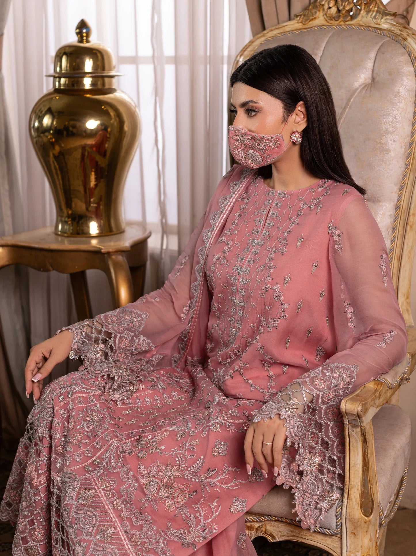 Rosavyn - 3 Piece Embroidered Chiffon Dress