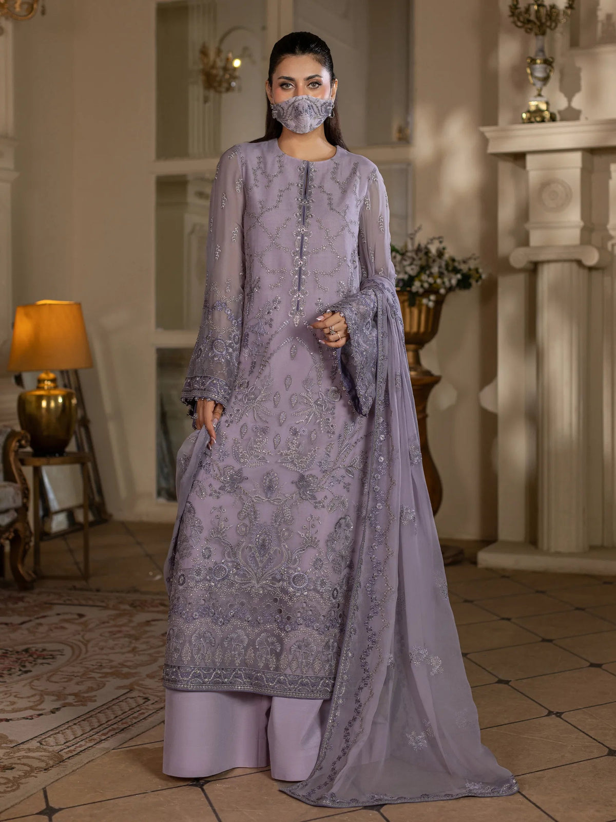 Laila - 3 Piece Embroidered Chiffon Dress