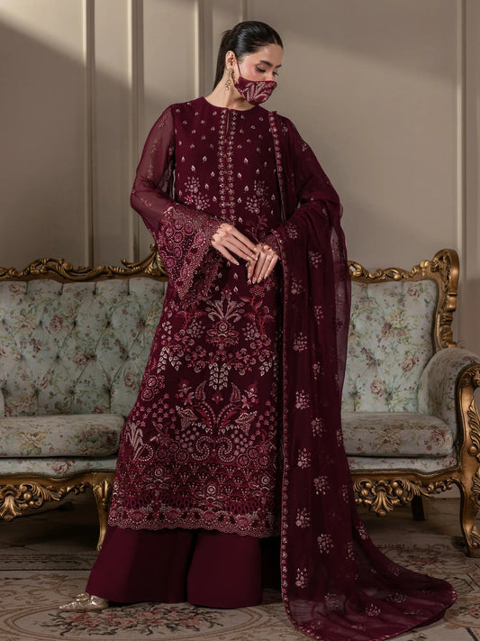 Mahira - 3 Piece Embroidered Chiffon Dress