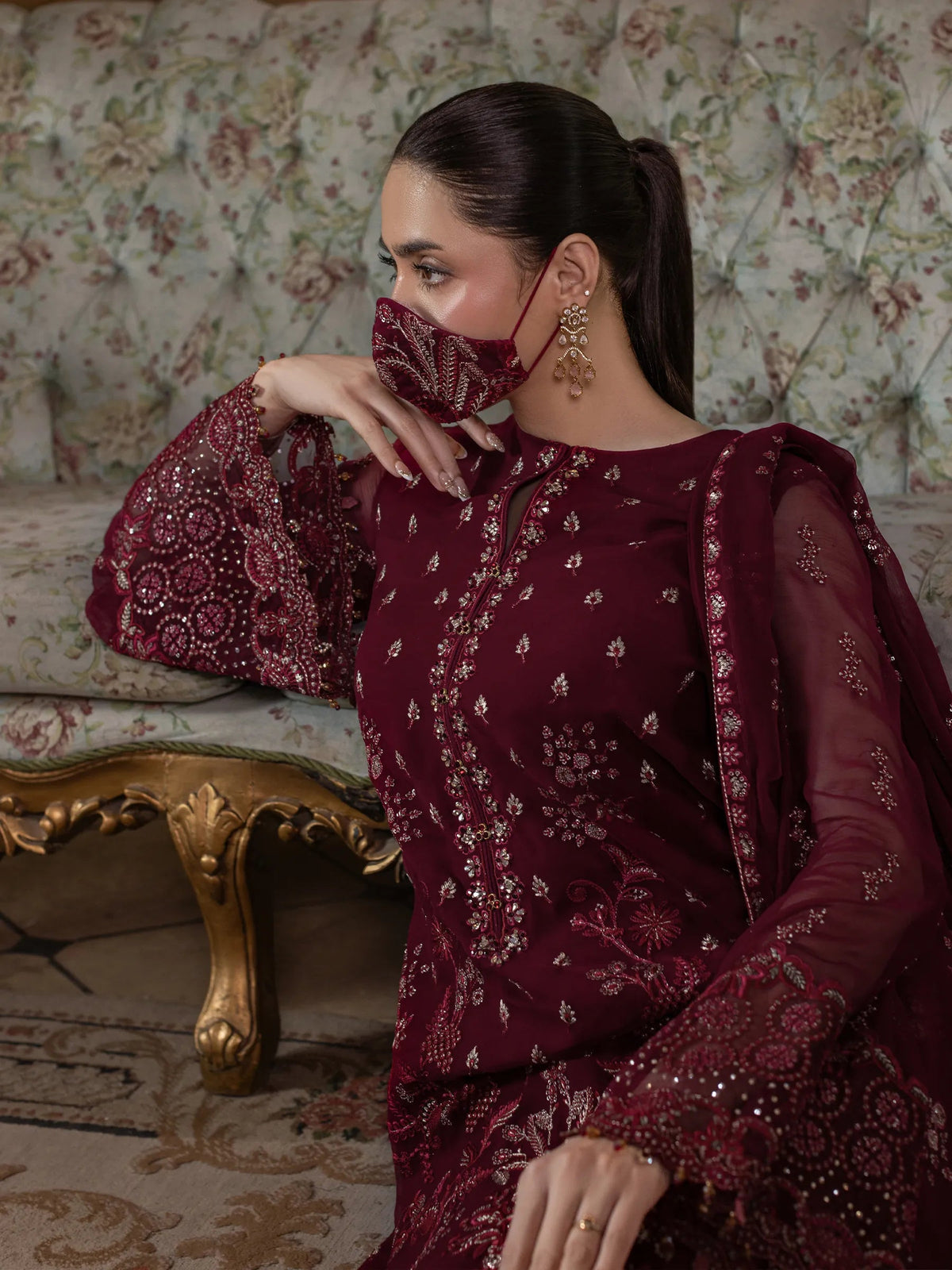 Mahira - 3 Piece Embroidered Chiffon Dress