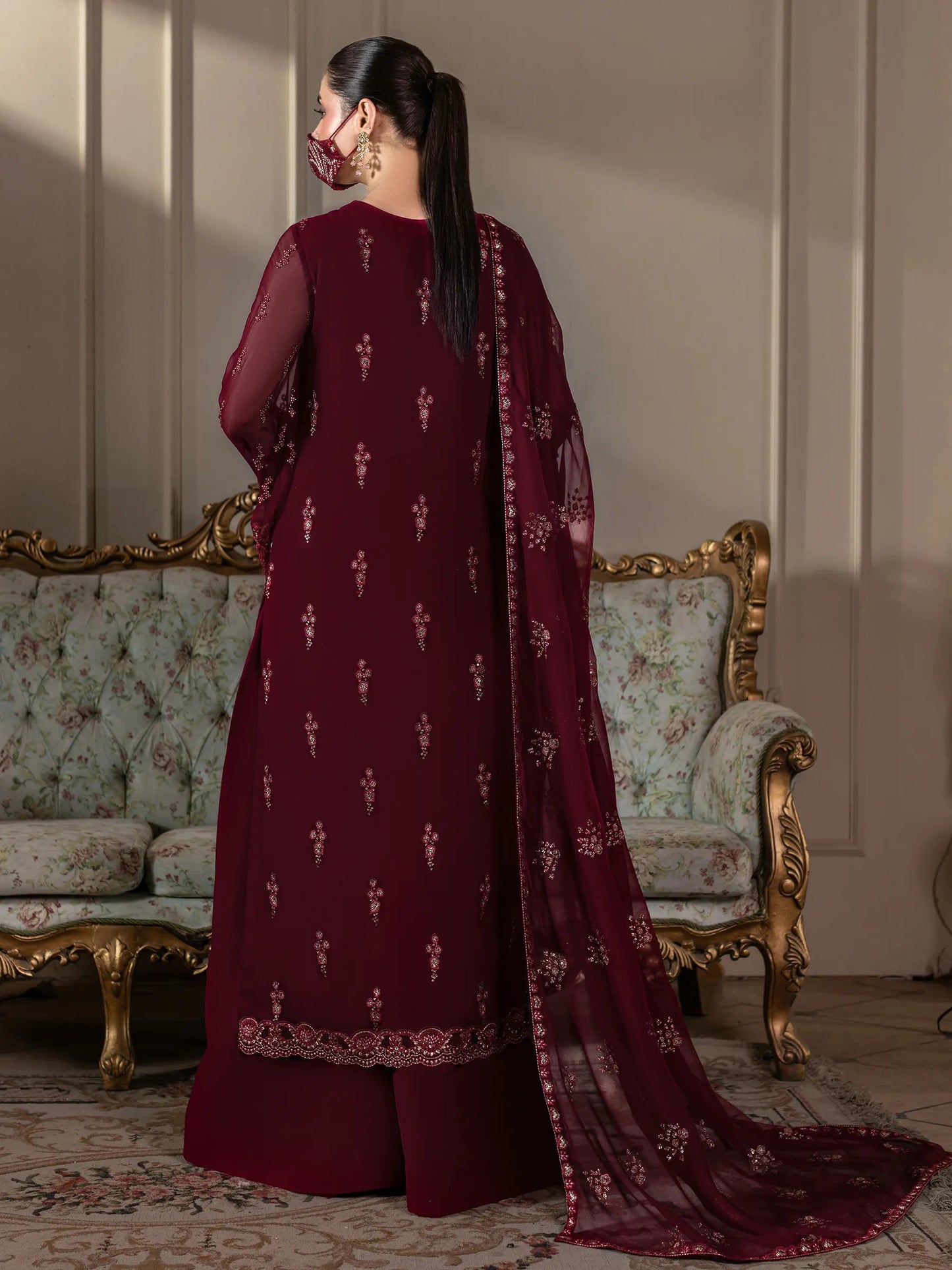 Mahira - 3 Piece Embroidered Chiffon Dress