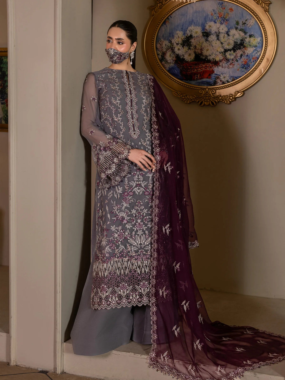Abeer - 3 Piece Embroidered Chiffon Dress