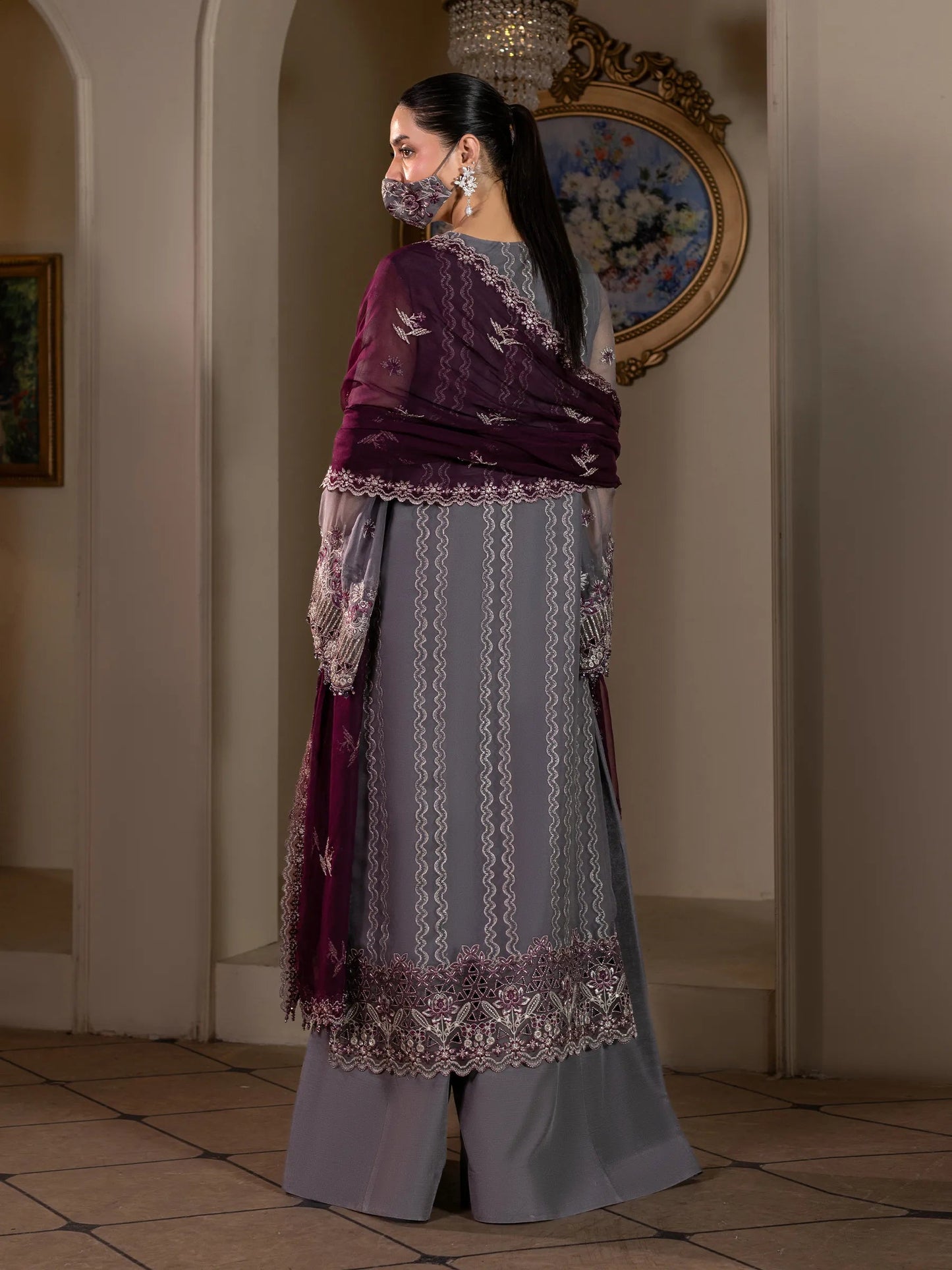 Abeer - 3 Piece Embroidered Chiffon Dress