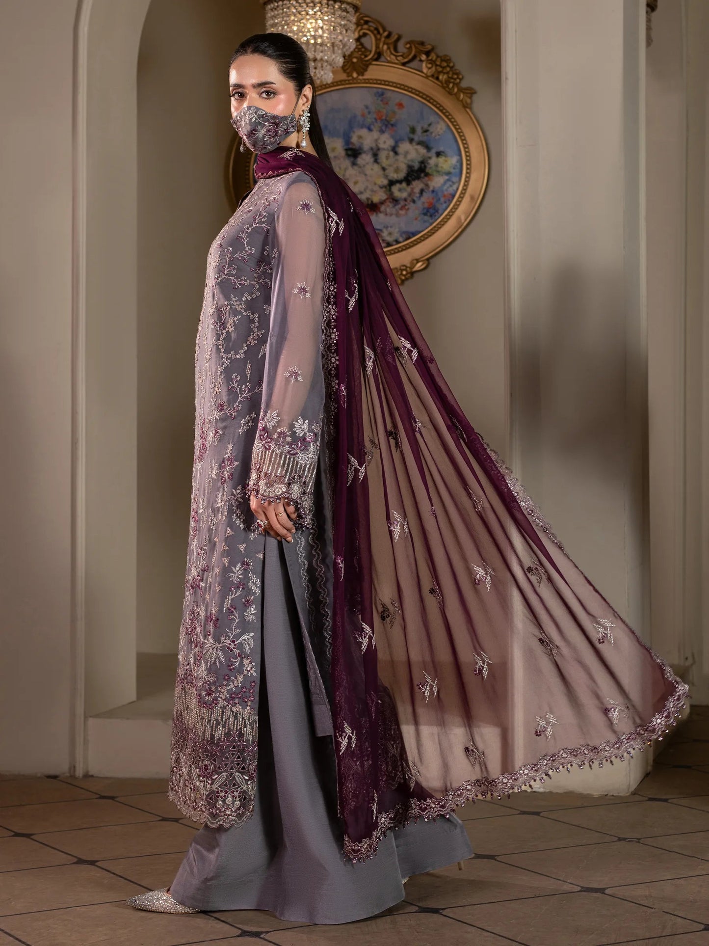 Abeer - 3 Piece Embroidered Chiffon Dress