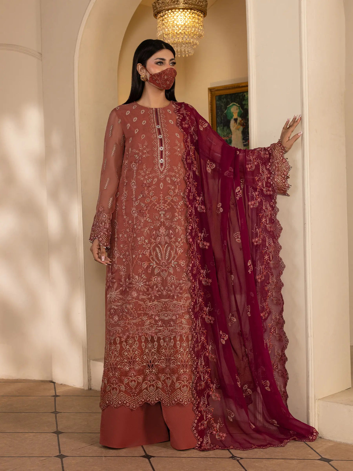 Gulrukh - 3 Piece Embroidered Chiffon Dress